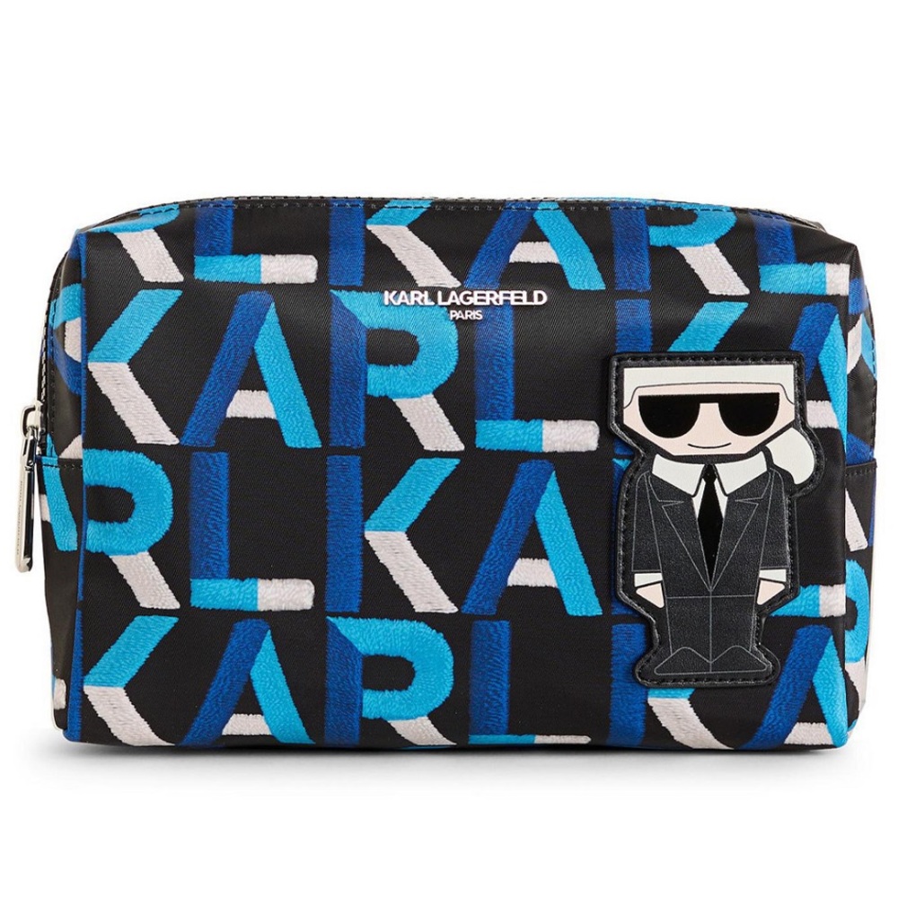 Karl Lagerfeld Black and Blue Graphic Cosmetic Case